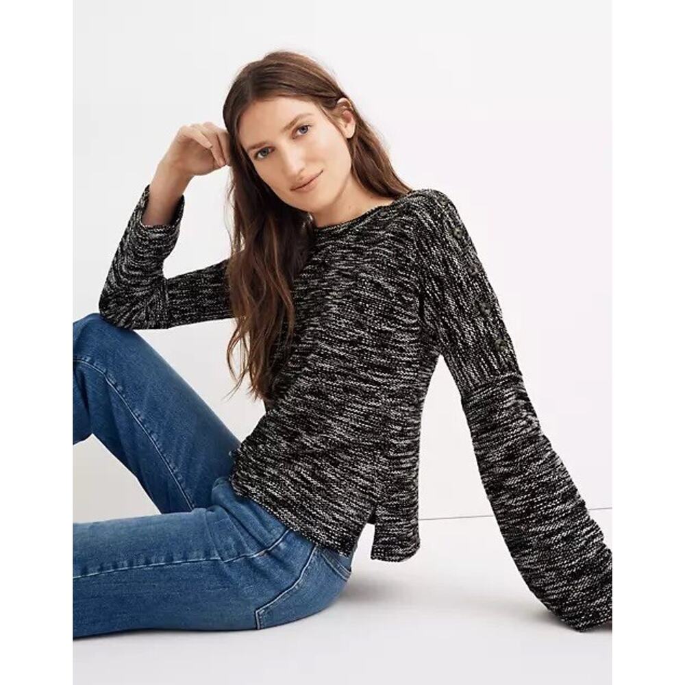 Madewell Button Shoulder Wide Sleeve Top Black Size XXS